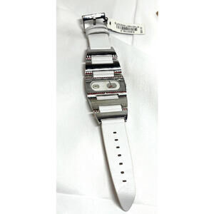 Marc Ecko E85016L3 Womens Watch White Leather Band NOS, New Battery MSRP $85